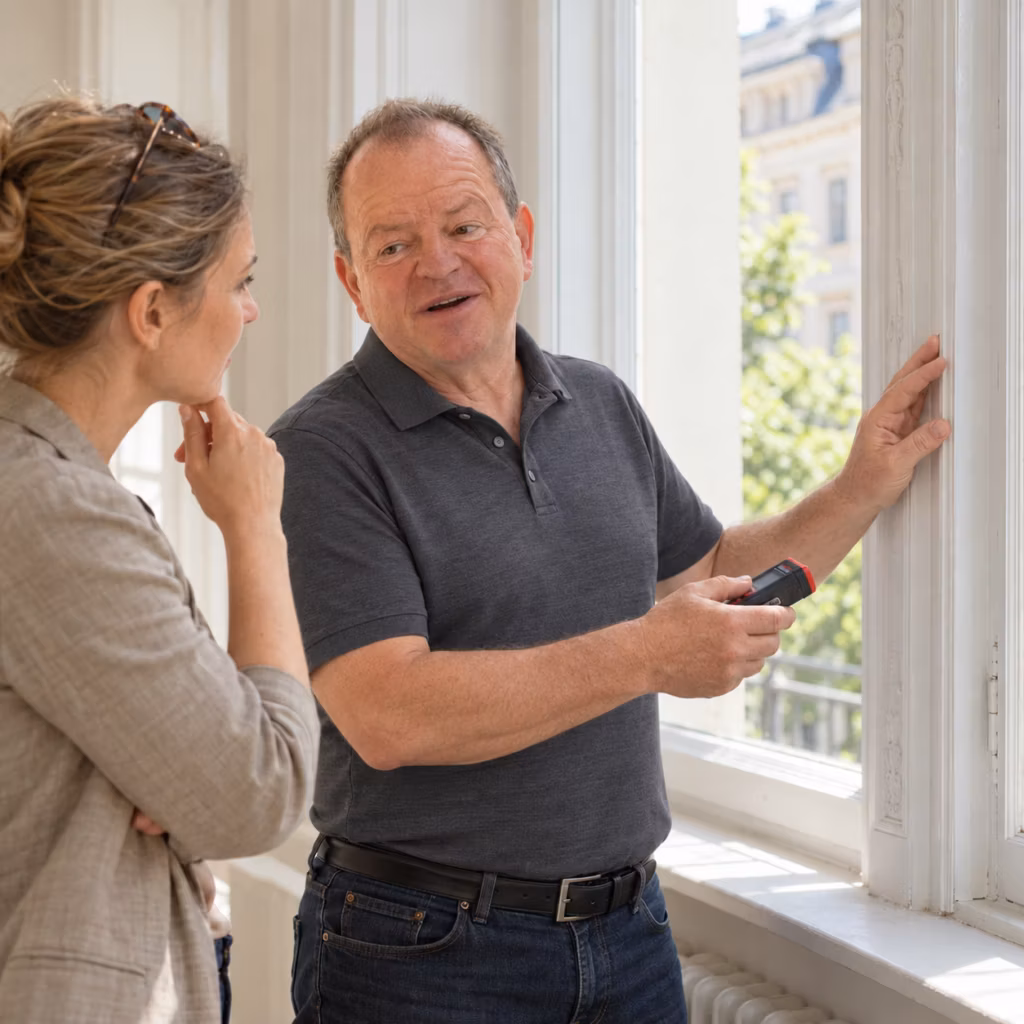 Oliver Preikschat im Polohemd bei einer Immobilienbesichtigung.
