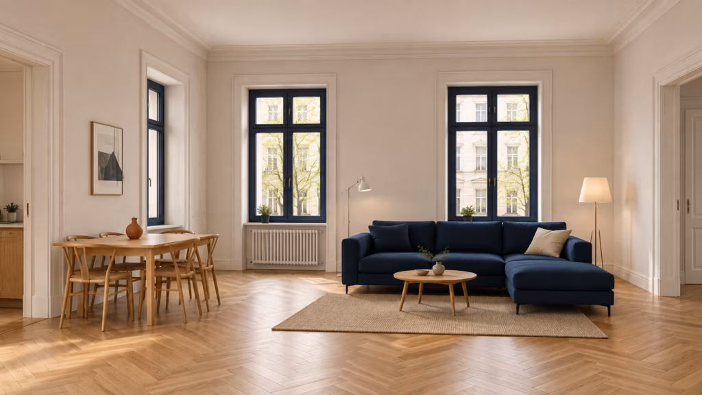 Illustration einer modernisierten Altbauwohnung.