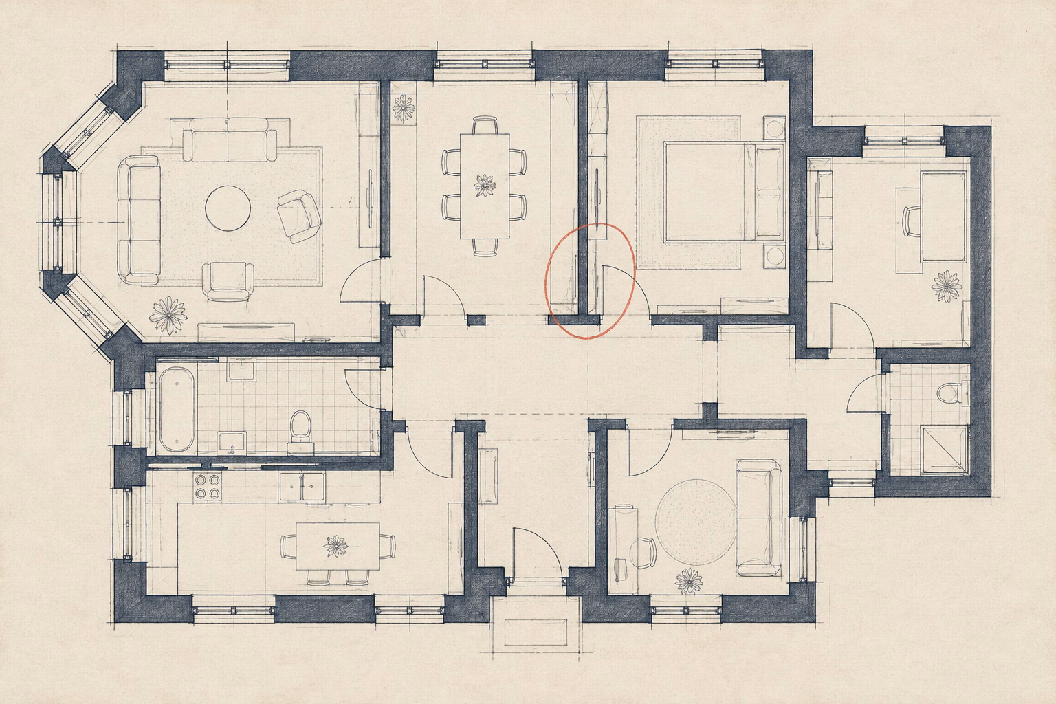Illustrativer Grundriss eines Altbaus
