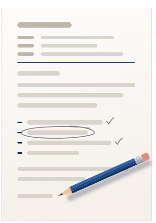 Gezeichnete ausgedruckte Anfrage per E-Mail mit den Eckdaten als kurzer Liste, zum Teil mit Bleistift abgehakt, daneben ein Bleistift